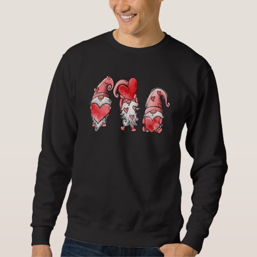 Three Gnomes Holding Hearts Valentines Day Sweatshirt (Vorderseite)