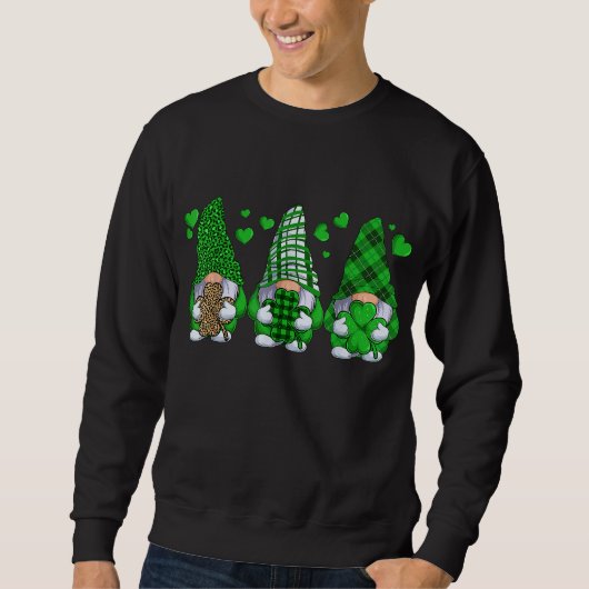 Three Gnomes Holding Kleeblatt Leopard Kariert St  Sweatshirt (Vorderseite)