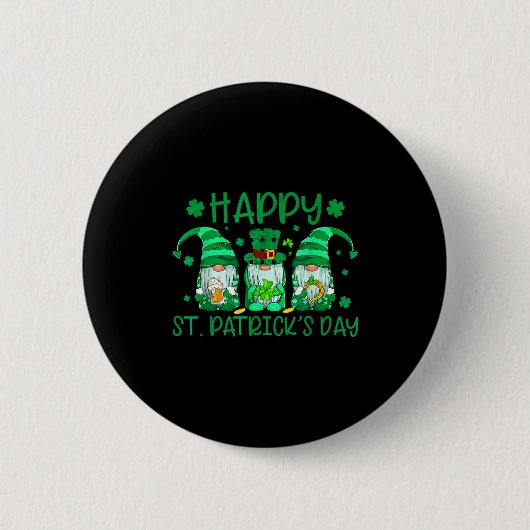Three gnomes holding shamrock leopard plaid st button (Vorderseite)