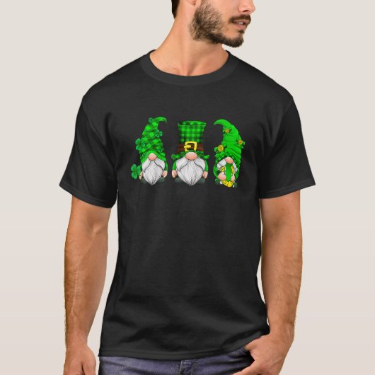 Three Gnomes Kleeblatt Leopard Kariert St Patrick' T-Shirt (Vorderseite)