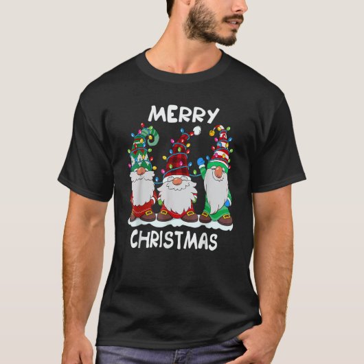Three Gnomes Matching Family Merry Xmas Buffalo Pl T-Shirt (Vorderseite)