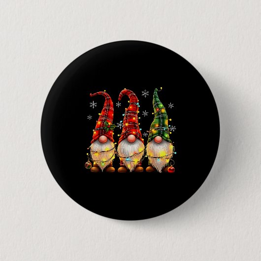 Three Gnomes Men Women Buffalo Plaid Red Christmas Button (Vorderseite)
