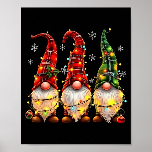 Three Gnomes Men Women Buffalo Plaid Red Christmas Poster (Vorne)