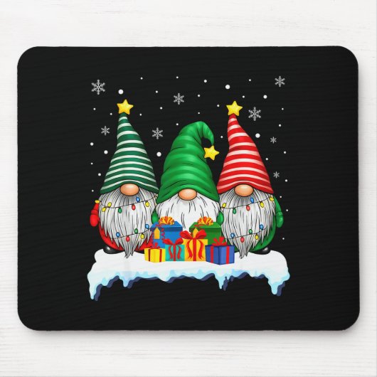 Three Gnomes Tree Lights Men Women Matching Xmas H Mousepad (Vorne)