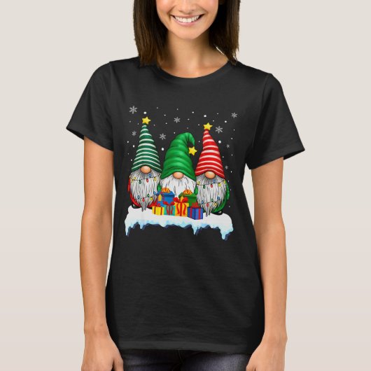 Three Gnomes Tree Lights Men Women Matching Xmas H T-Shirt (Vorderseite)
