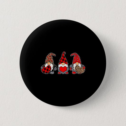 Three Gnomes Valentine Plaid Buffalo Leopard Coupl Button (Vorderseite)