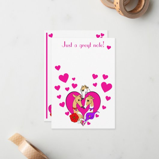 Three Gorgeous Greyhounds Valentine Mitteilungskarte (Vorderseite/Rückseite Beispiel)