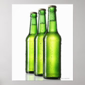 Three green bottles of beer on white background, poster (Vorne)