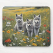 Three grey wolf pups watching for mischief mousepad (Vorne)