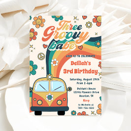 Three Groovy Babe Retro Floral 3. Geburtstag Party Einladung