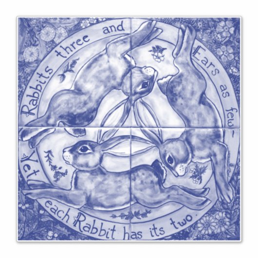 Three Hares Blue Rabbit Mural Decoration 6" Tiles Aufkleber (Vorderseite)