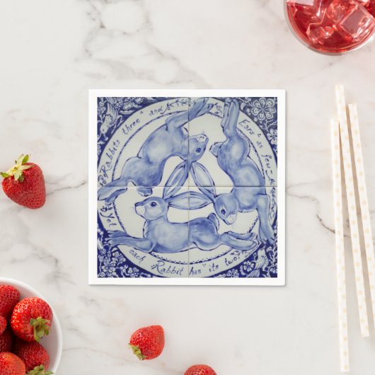 Three Hares Rabbit Blue & White Medallion Bird Serviette (Beispiel)
