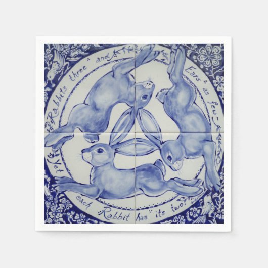 Three Hares Rabbit Blue & White Medallion Bird Serviette (Vorderseite)