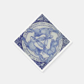 Three Hares Rabbit Blue & White Medallion Bird Serviette (Ecke)