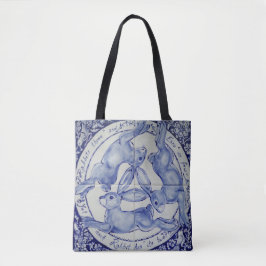 Three Hares Rabbit Blue & White Medallion Bird Tasche
