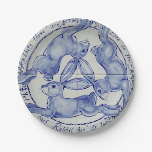 Three Hares Rabbit Blue & White Medallion geplünde Pappteller (Vorderseite)