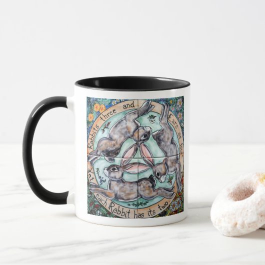Three Hares Rabbit Four Seasons farbenfroh whimsic Tasse (Mit Donut)