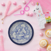 Three Hares Rabbits Blue White Tile Medallion Pappteller (Party)