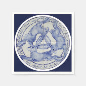 Three Hares Rabbits Blue White Tile Medallion Serviette (Vorderseite)
