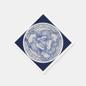 Three Hares Rabbits Blue White Tile Medallion Serviette (Ecke)