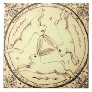 Three Hares Running Rabbit Sepia Mystical Design Fliese