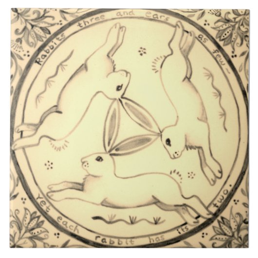Three Hares Running Rabbit Sepia Mystical Design Fliese (Vorderseite)