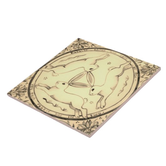 Three Hares Running Rabbit Sepia Mystical Design Fliese (Seite)