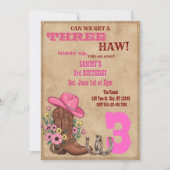 Three Haw Pink, Western 3rd Birthday Einladung (Vorderseite)