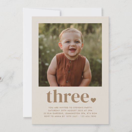 Three Heart Foto 3. Geburtstag Einladung (Vorderseite)