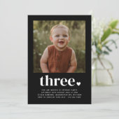 Three Heart Foto 3. Geburtstag Einladung (Stehend Vorderseite)