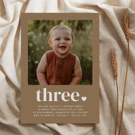 Three Heart Foto 3. Geburtstag Einladung