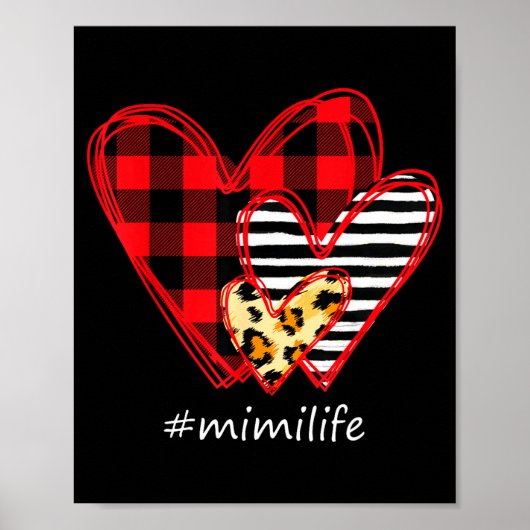 Three Hearts Leopard Buffalo Plaid Mimi Life Valen Poster (Vorne)