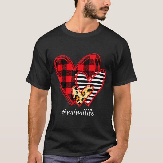 Three Hearts Leopard Buffalo Plaid Mimi Life Valen T-Shirt (Vorderseite)