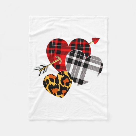 Three Hearts Leopard Buffalo Plaid Valentines Day Fleecedecke (Vorderseite)