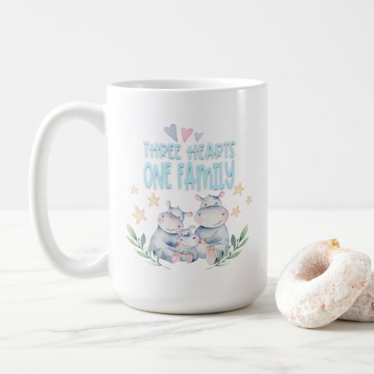 Three Hearts One Family Niedlich Hippos Blue Kaffeetasse (Mit Donut)
