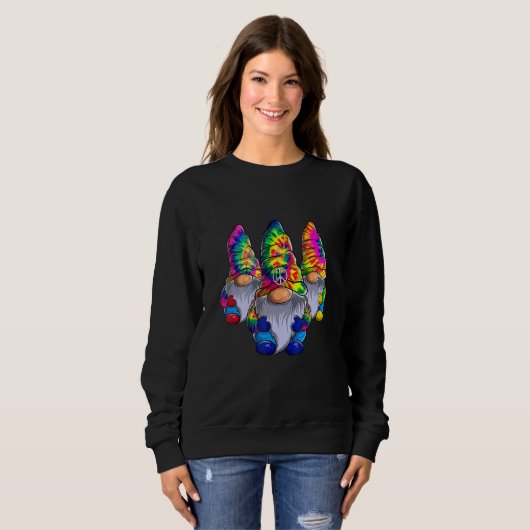 Three Hippie Gnomes Peace Gnome  Retro Tie Diy Sweatshirt (Vorne ganz)