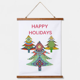 THREE HOLIDAY TREES WANDTEPPICH MIT HOLZRAHMEN