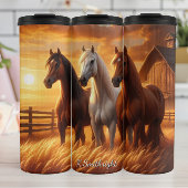 Three Horses Barn Sunset Field Thermosbecher