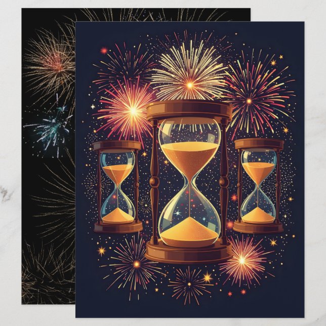 Three Hourglasses New Year's Scrapbook Paper (Vorne/Hinten)
