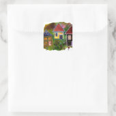Three House Collage mit Blume Quadratischer Aufkleber (Tasche)