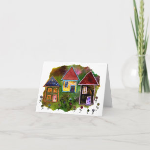 Three House Collage with Flowers Karte