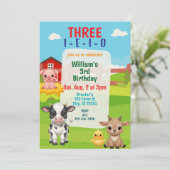 Three I-E-I-O, Cute Farm Animal 3rd Birthday Einladung (Stehend Vorderseite)