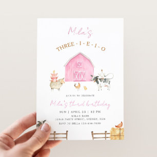 Three-I-E-I-O Pink Barn Farm 3. Geburtstagsfeier Einladung