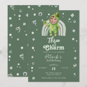 Three Is A Charm Shamrock Any Age Birthday Photo Einladung (Vorne/Hinten)