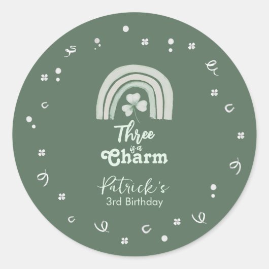 Three Is A Charm Shamrock Any Age Birthday Runder Aufkleber (Vorderseite)