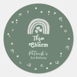 Three Is A Charm Shamrock Geburtstag für jedes Alt Runder Aufkleber