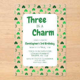 Three Is A Charm St Patrick's Day 3rd Birthday Acryleinladungen