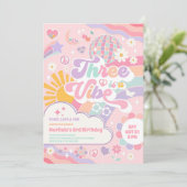Three Is A Vibe Sun Rainbow Disco 3rd Birthday Einladung (Stehend Vorderseite)