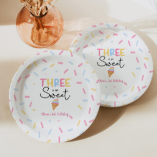 Three Is So Sweet Eiscreme 3. Geburtstagsfeier Pappteller
