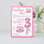 Three It’s Time for Tea 3rd Birthday Invitation Einladung (Stehend Vorderseite)